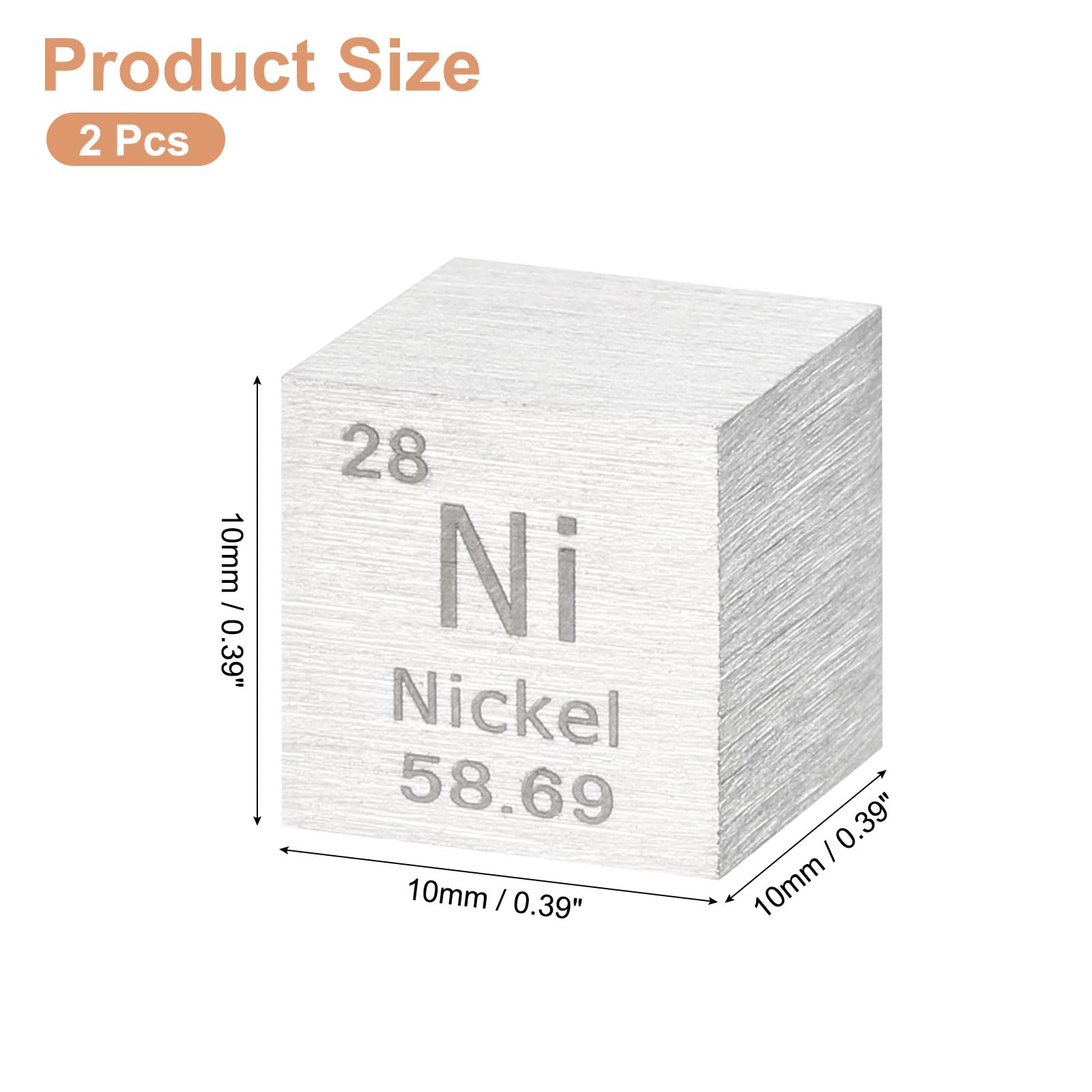 uxcell 2 Pcs Nickel Cube, 0.39 Inch High Density Metal Element Cube Metal Density Cube for Chemical Elements Collection Science Education Experiment Application, Silver