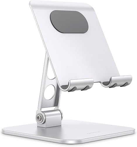 OMOTON - Soporte ajustable para tablet con base más pesada, soporte plegable de aluminio resistente compatible con iPad de 9 generación, iPad Mini
