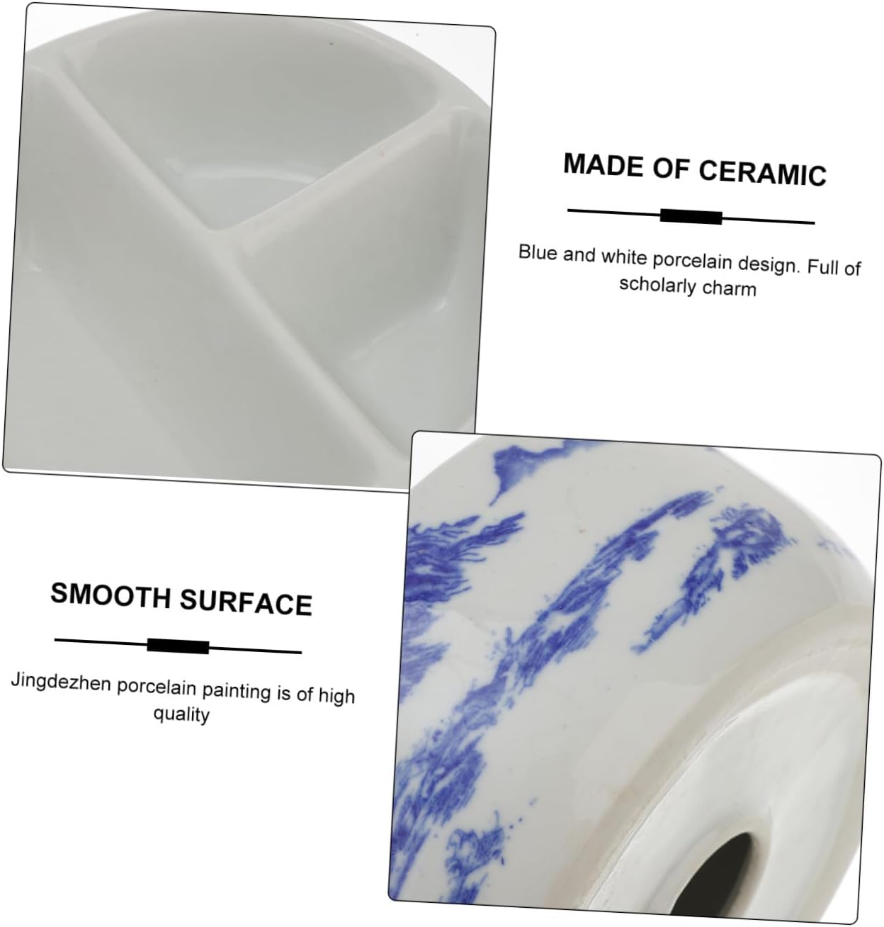 Multifunctional Blue and White Porcelain Ceramic Palette with Brush Washer Compartments 16.5x6.6cm Watercolor Pigment Tray for Artists and Calligraphy Painting