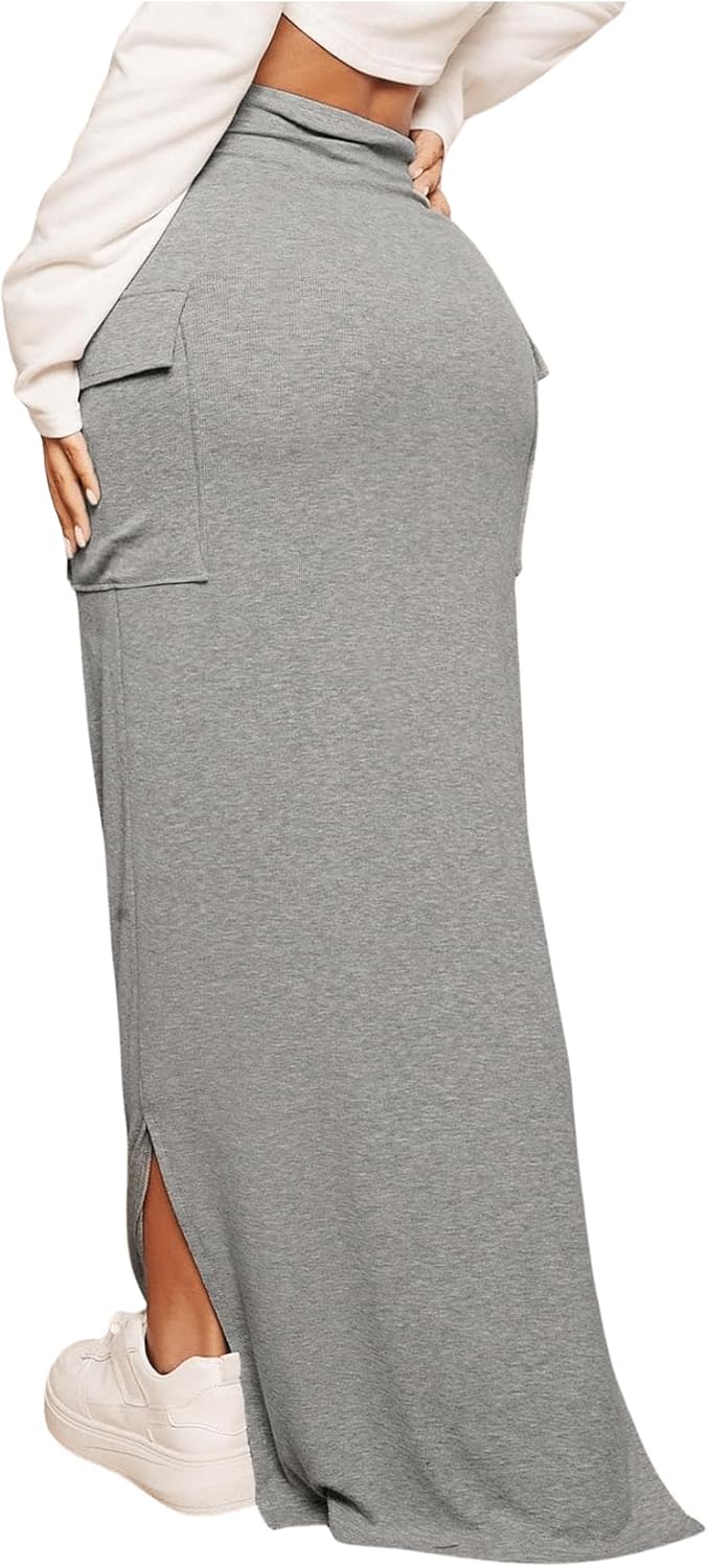 SOLY HUX Women's High Waisted Pocket Side Split Hem Bodycon Pencil Skirt Long Maxi Skirts - Image 3