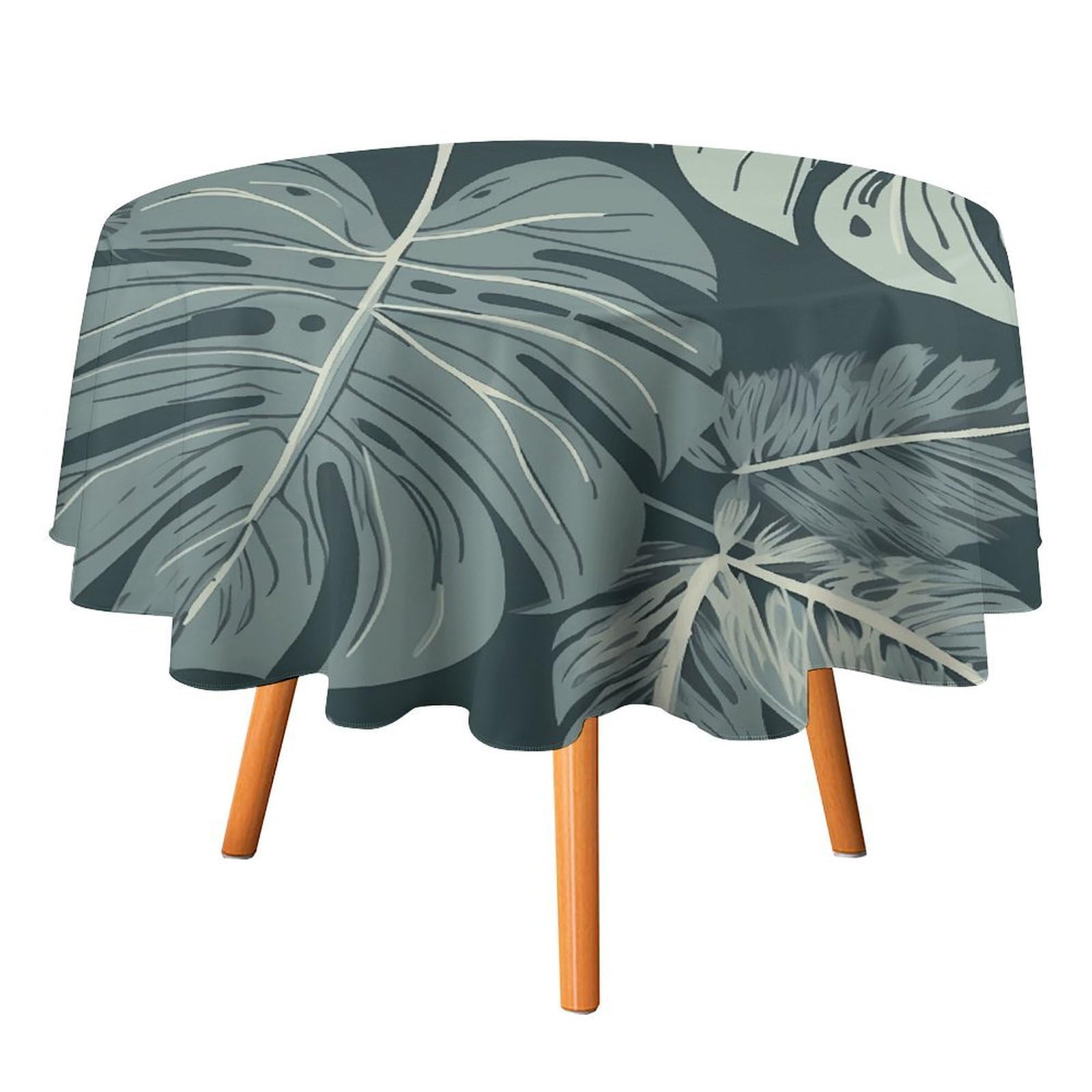 Fekiloot Style Gray Leaf Pattern Round Tablecloth - Heavy Duty And Washable,Polyester Decorative Fabric Table Cover,Tablecloths For Kitchen Dining, Wedding, Birthday Party70x70in