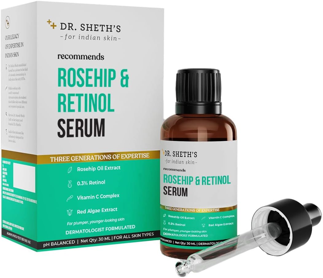 Rosehip & Retinol Serum with Rosehip Oil Extract and 0.3% Retinol | Retinol serum for face | Anti Ageing, Reduces fine lines & wrinkles | For Men & Women | For All Skin Types |30ml