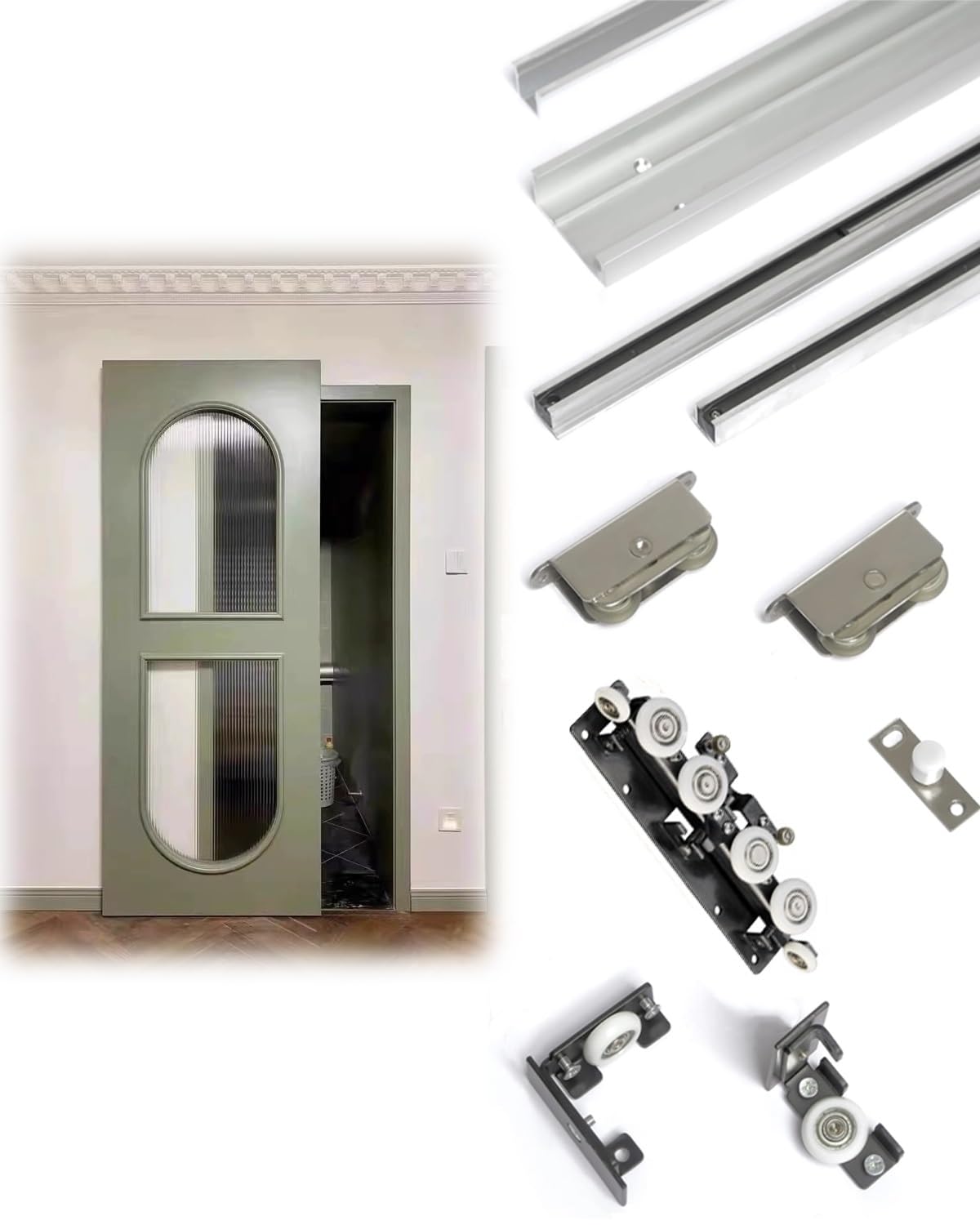 Kit per porta scorrevole, invisibile fantasma per porte scorrevoli, per un funzionamento regolare, compatibile con varie dimensioni, bypassando binari delle porte