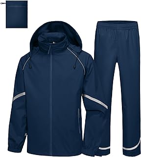 Men's Rain Suit Waterproof Lightweight Hooded Reflective Rain Gear for Golf, Hiking, Travel, Running
