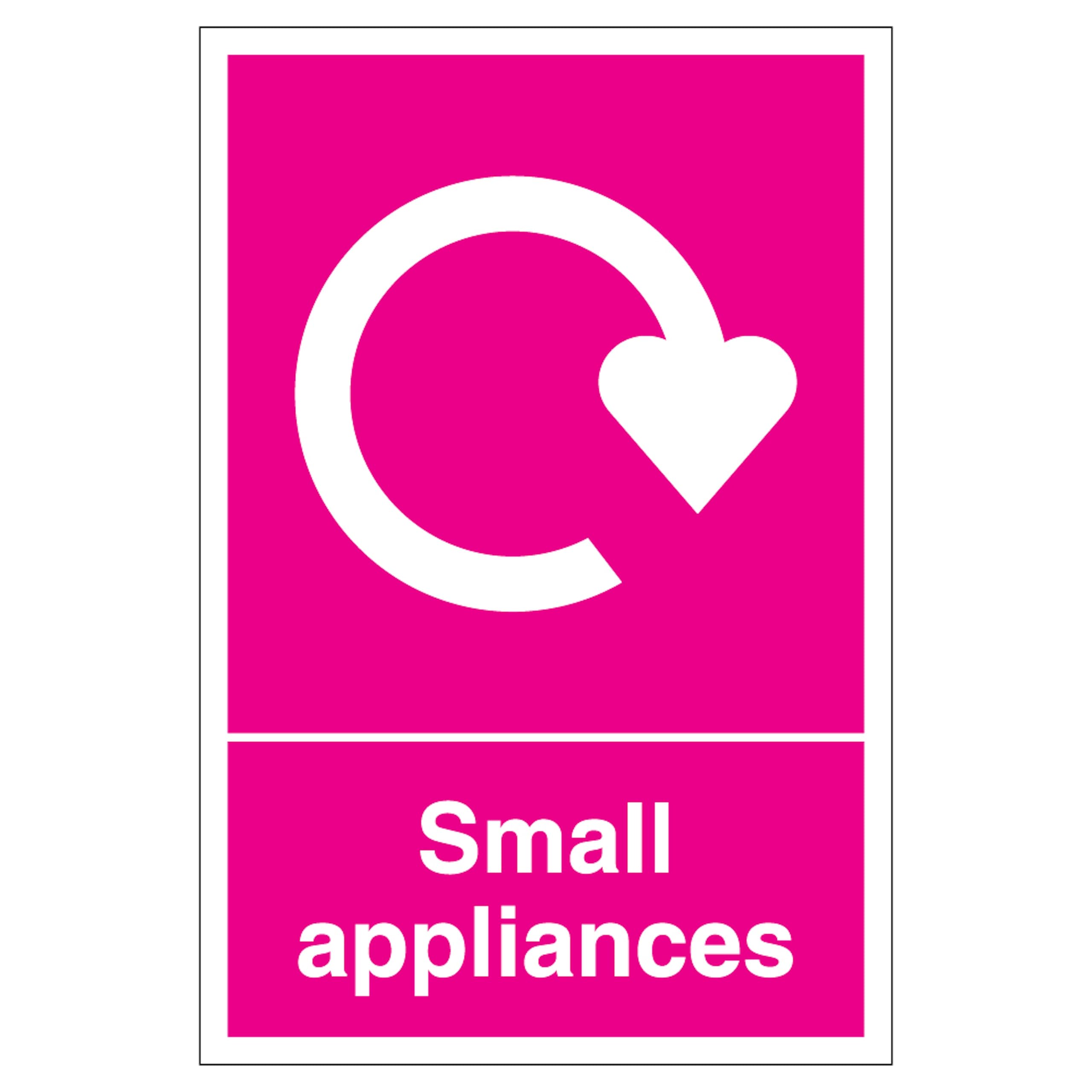 VSafety Small Appliances Recycling Sign, 200x300mm, Self Adhesive Vinyl, WRAP