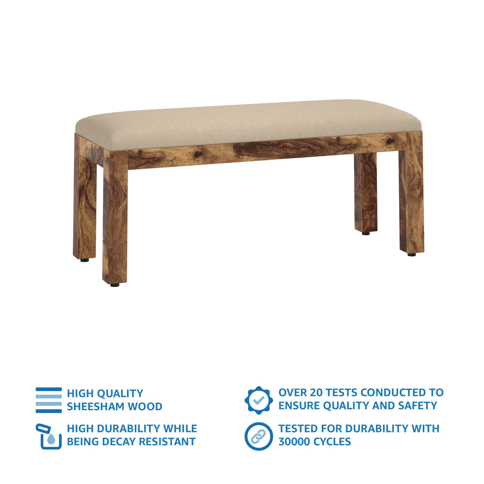 Amazon Brand - Solimo Wantage Solid Sheesham Wood Cushioned Bench (Natural Finish) - Image 3 thumbnail