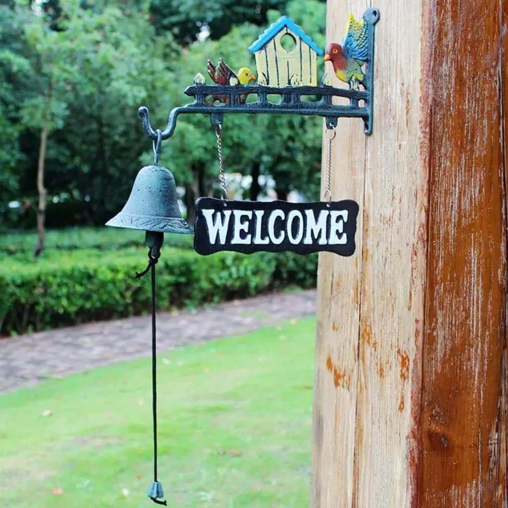 Cast Iron Wild Bird Welcome Dinner Bell with Decorative Garden Wall Mounted Doorbell and Bell Sound Hanging from The Door in Rural Areas