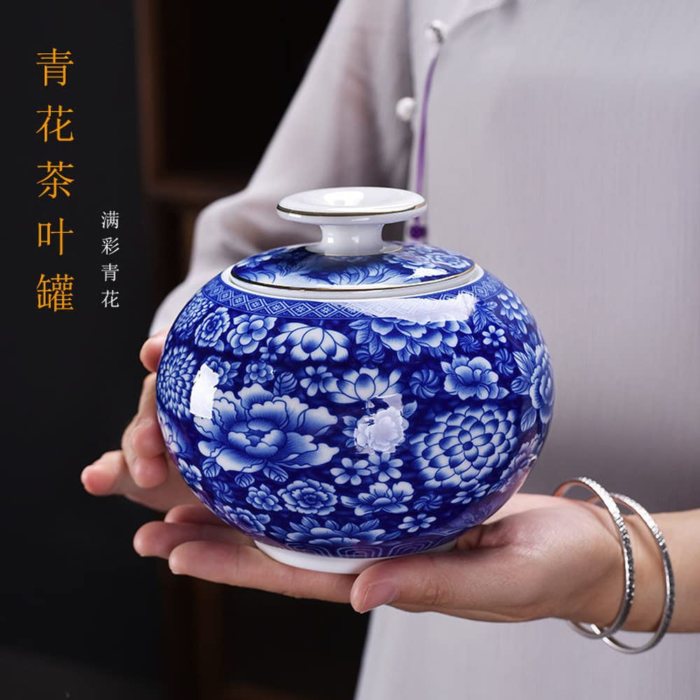 Kawy Ceramiczny słoik herbaty, zamknięty słoik do przechowywania słoik z fasolką kawy 13,8 cm niebieski biała porcelanowa herbata Caddy Słoik do przechowywania puszki kung fu herbata