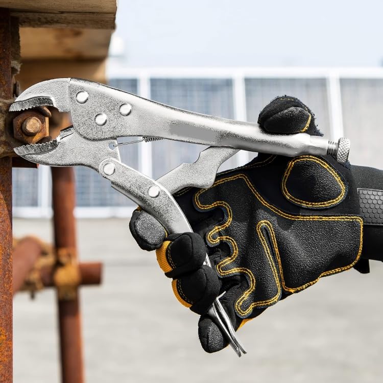 Image of Curved Jaw Locking Pliers, 10 inch Curved Jaw Pliers- Carbon Steel Vise Grips - Hardened Milled Jaws for Maximum Grip - Classic Trigger Release