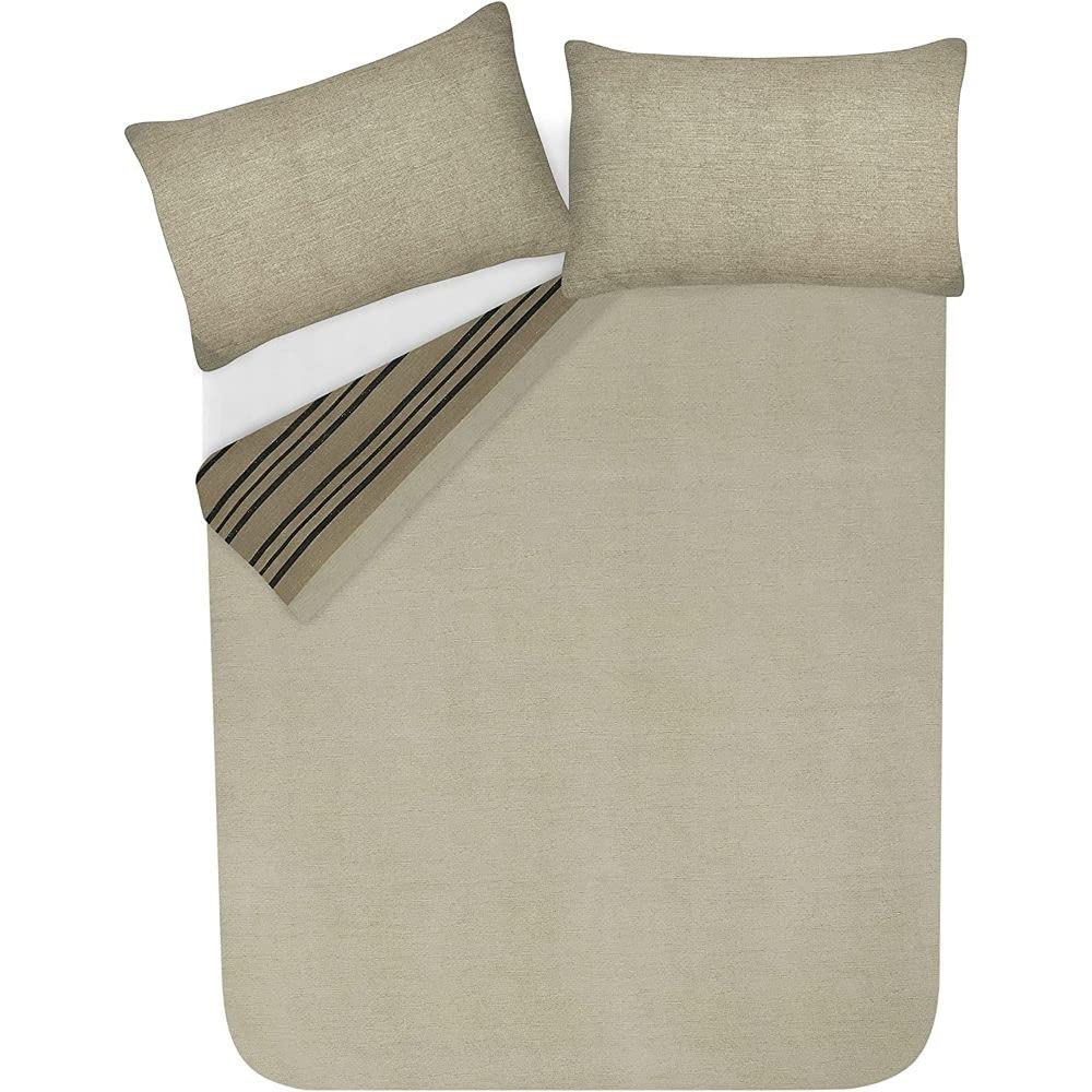 Sleepdown Set copripiumino king size a righe marroni. Design in cotone super morbido e facile da pulire. Trapunta con motivo a righe alla moda. King Size 220 x 230 cm+2 federe abbinate
