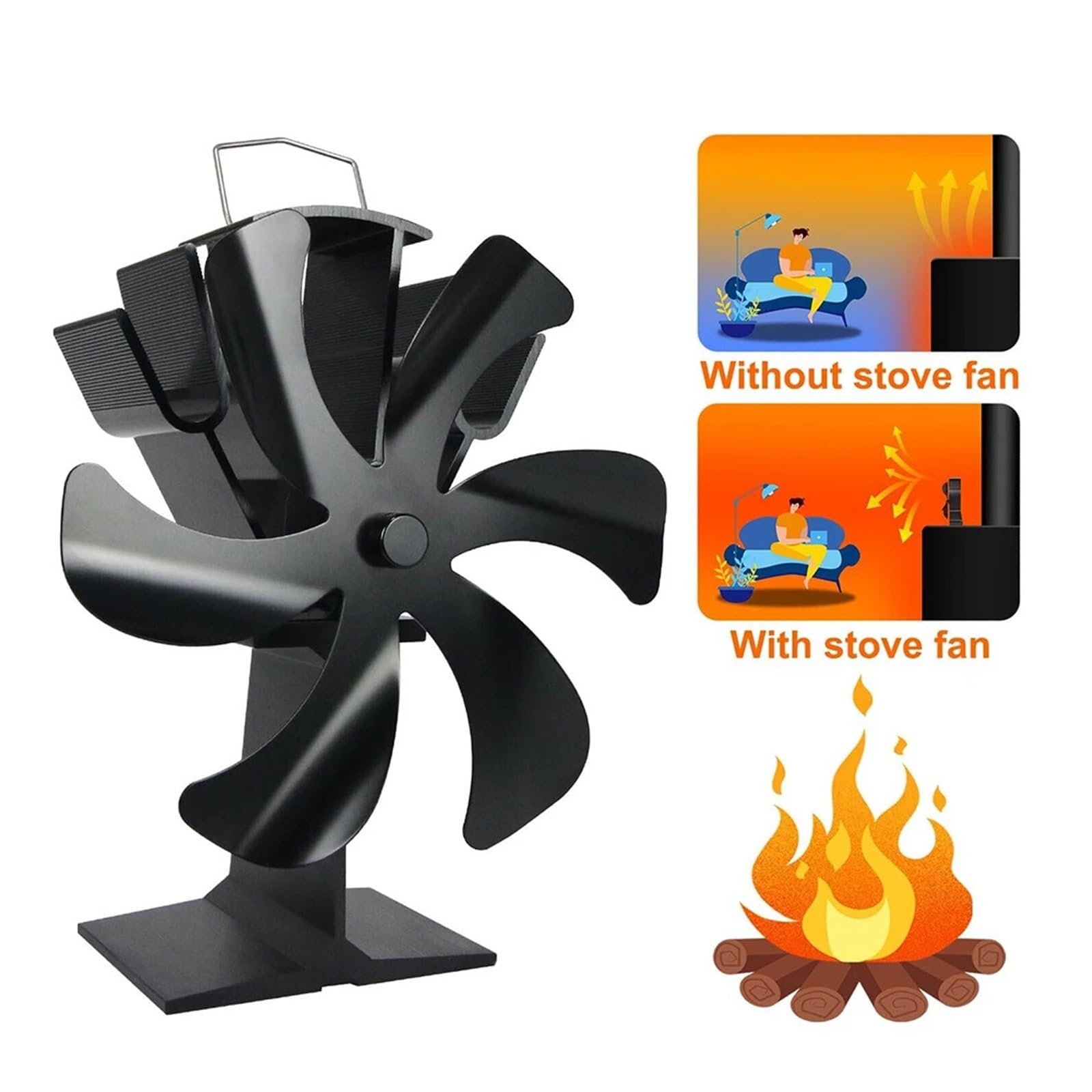 Ventilador Estufa Leña Ventilador De Estufa Leña 6 Aspas Alimentado Por Calor Ecológico Chimenea Silencioso Calentador Hogar Cálido For El Invierno Distribución Eficiente Del