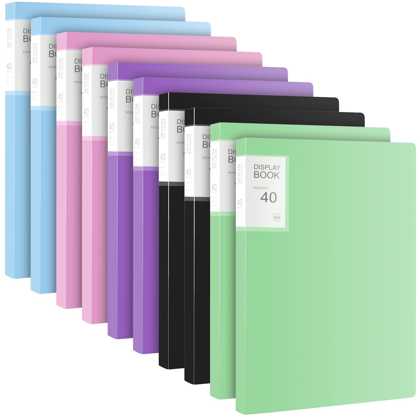 10 Stück A4 Sichtmappe mit 400 Taschen, 5 Farben, verstärkte Kunststoffhüllen, Dokumenten-Organizer, A4-Präsentationsmappen für Büropersonen, Büros