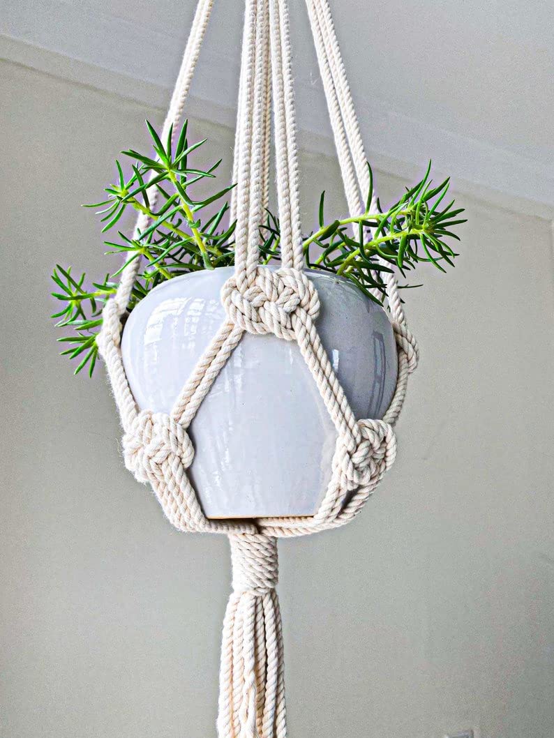 The Top Knott Macrame Cotton Boho Plant Hanger [Without Pot] Rope Flower Pot Holder for Indoor Outdoor Balcony Gardening (Set of 1)