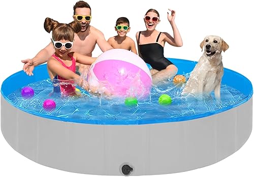 Miniatura 12 de Piscina plegable extragrande para perros grandes, resistente, 97 x 16 pulgadas, piscina portátil antideslizante de plástico duro para mascotas,