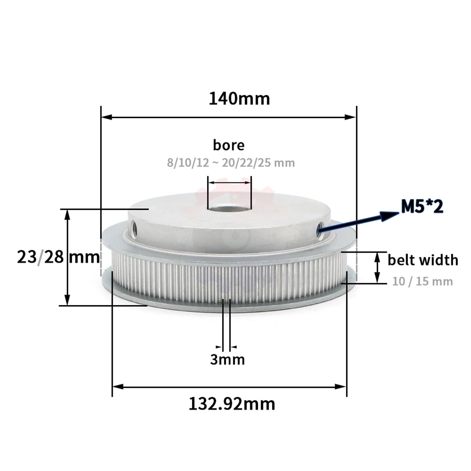 Polea de Correa de Distribución Polea 3M HTD3M sincronización 140 dientes 140T diámetro 8/10/12~20/25mm ancho de la correa 10 15mm rueda síncrona HTD(19mm,Belt width 10mm)