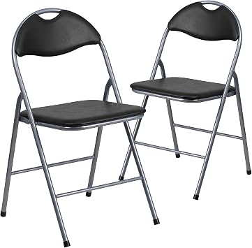Flash Furniture 2 Pack HERCULES Series Black Vinyl Metal Folding Chair with Carrying Handle