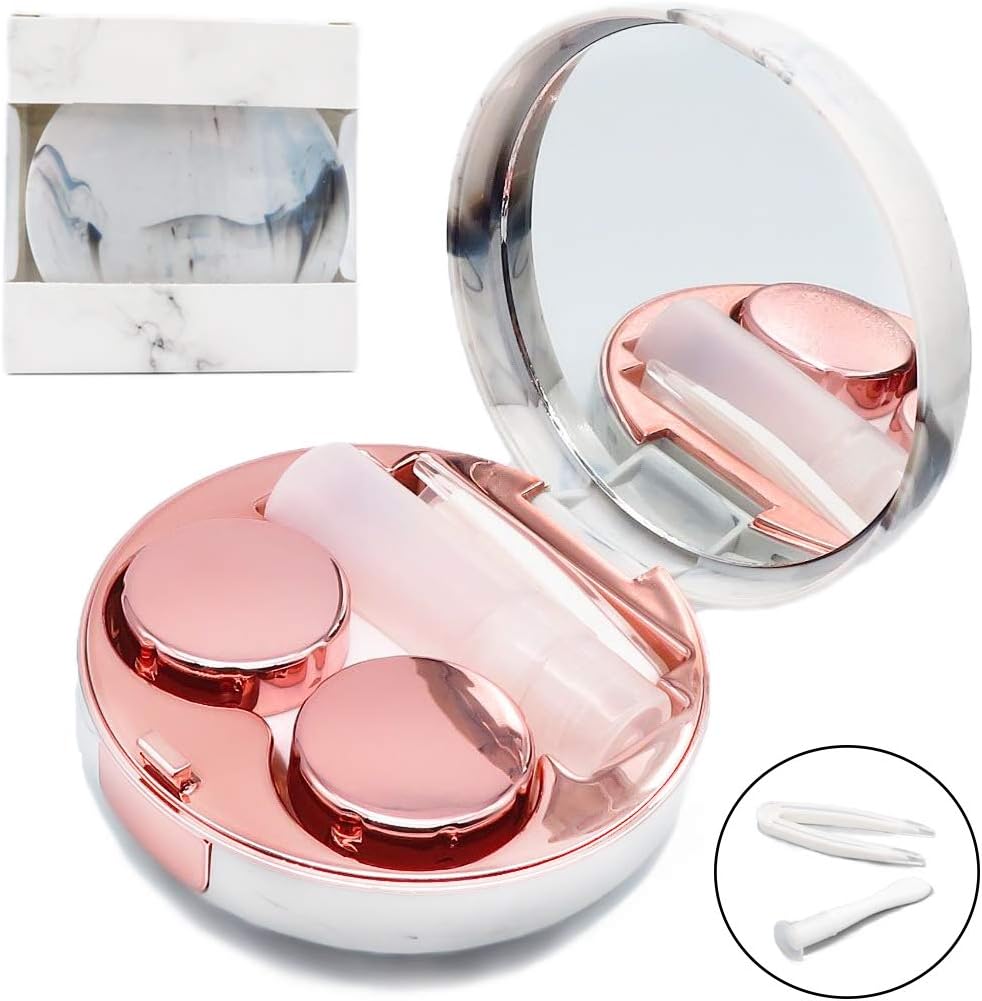 Vastsoon Contact Lens Case, Portable Cute Eye Contacts Colored Lenses Applicator Remover Tool Kit with Mirror Solution Bottle for Travel Daily Outdoor (Rose Gold)