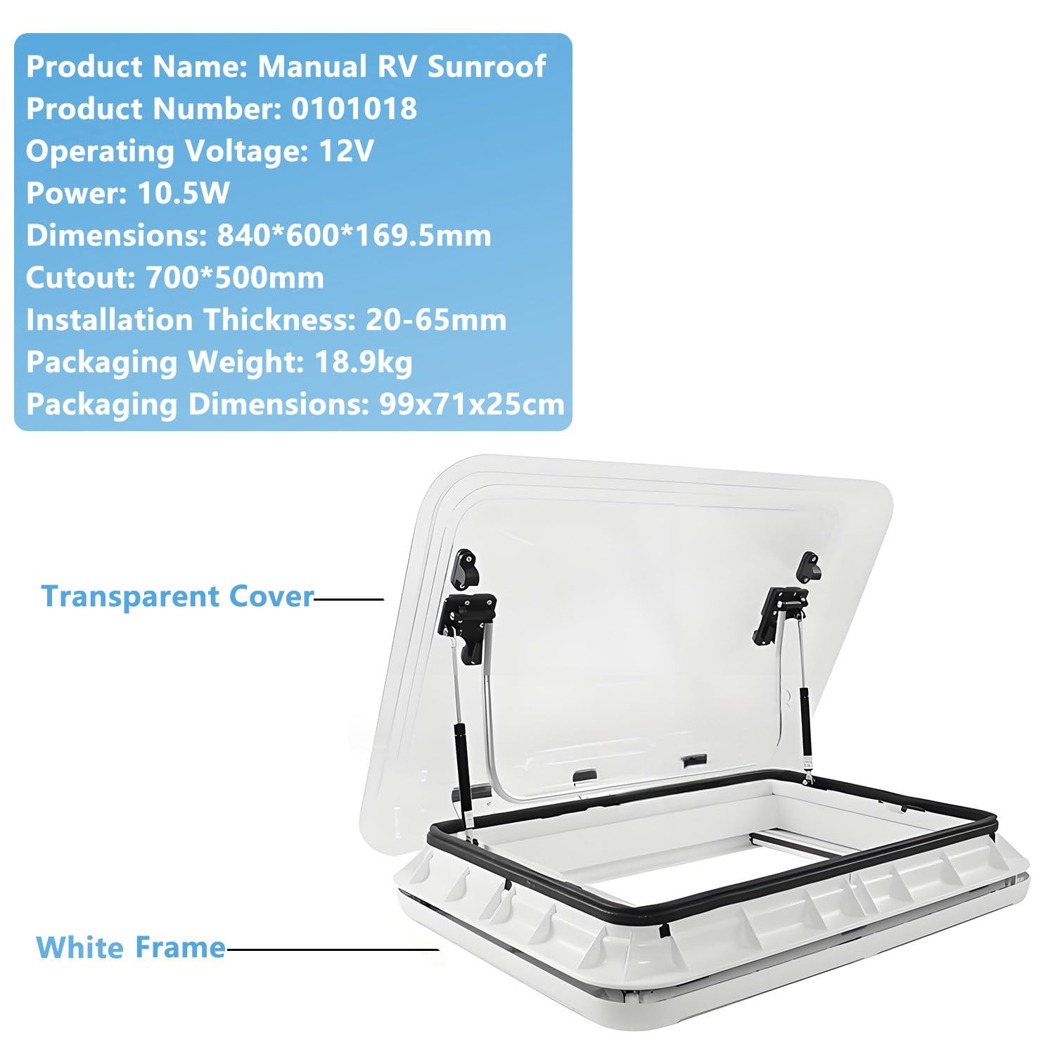 Claraboya para ventana de techo de autocaravana con parasol y mosquitera de 500 x 700 mm, 700 x 500 mm El parasol reflectante integrado reduce el calor, garantiza la privacidad, 70° White-700*500mm