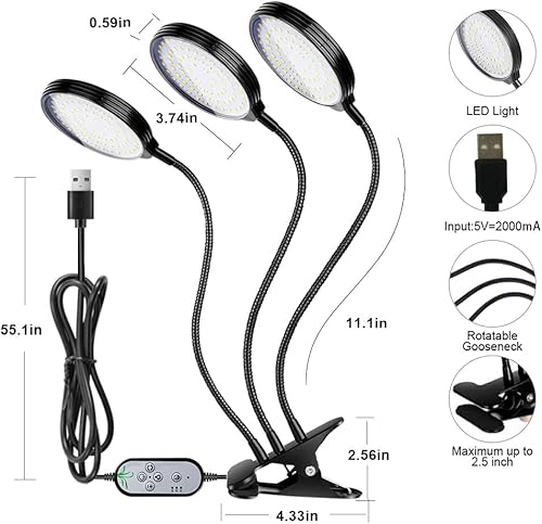 Miniatura 3 de OPENBEAUTY Luz de crecimiento de 45 W, luces LED de espectro completo con temporizador de encendidoapagado automático 4812H lámpara de cultivo