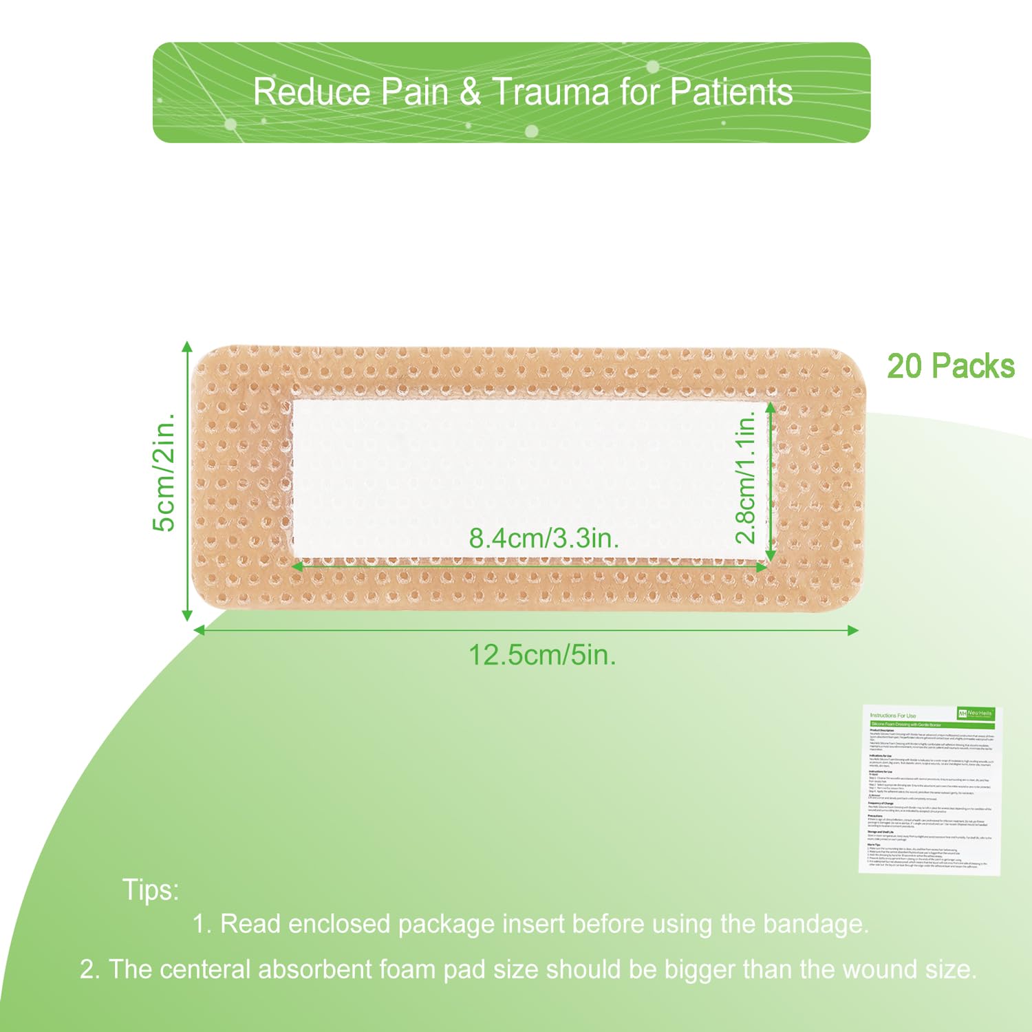 NeuHeils Border Lite Silicone Foam Dressing 2x5 Inch 20 Packs, Latex Free — Amazon image 7