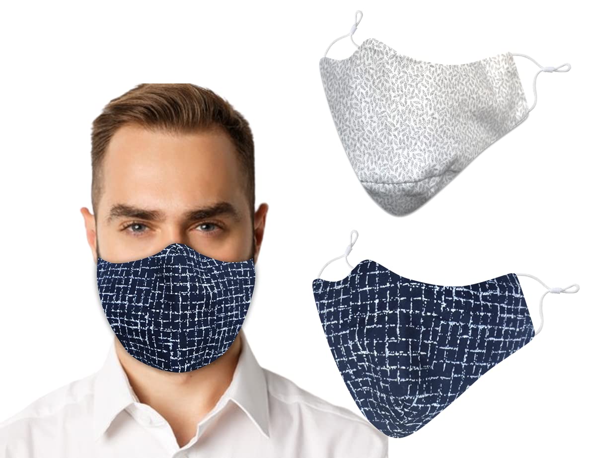 (2 PCs Pack Unisex 3 Layers Cotton Reusable & Washable Face Masks With Adjustable Ear Loops | Adjustable Red Black Checks Cotton Face Cover Dust Masks-image-19