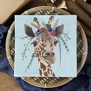 Paper Napkin Cute Animal Dinner Napkins Spring Summer Fall Tea Party Holiday Festival Cocktail Beverage Floral Decorative Paper Disposable Placemat (3-Ply, 50-Count) (Giraffe) Paper Napkin Cute Animal Dinner Napkins Spring Summer Fall Tea Party Holiday Festival Cocktail Beverage Floral Decorative Paper Disposable Placemat 3 Ply 50 Count Giraffe