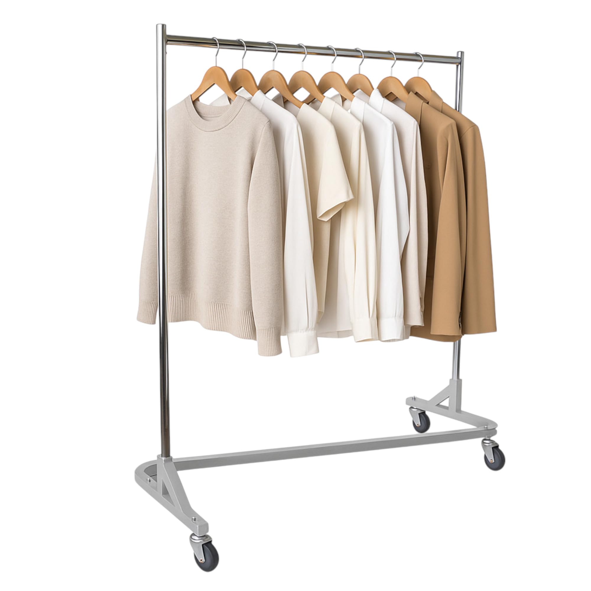 GERSO Schwerlast Kleiderständer Goliath – Industrie Kleiderstange Z-Rack, extrem belastbar bis 250 kg, Metall Kleiderständer mit Rollen Ø100 mm, Maße 1755x1550x540 mm, silber RAL 9006