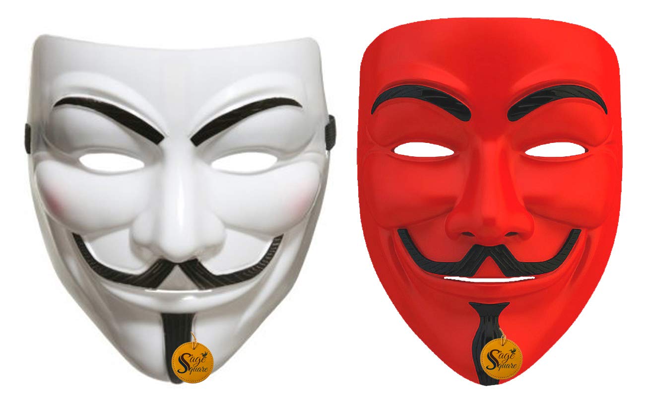 Sage Square Vendetta Comic FACE MASK Fawkes Mask Anonymous VIP Edition Face-Mask Perfect Fit Cosplay Protest V for Vendetta DC Comics (Red & White) (Set). (B089NL1RMR) Amazon Price History, Amazon Price Tracker
