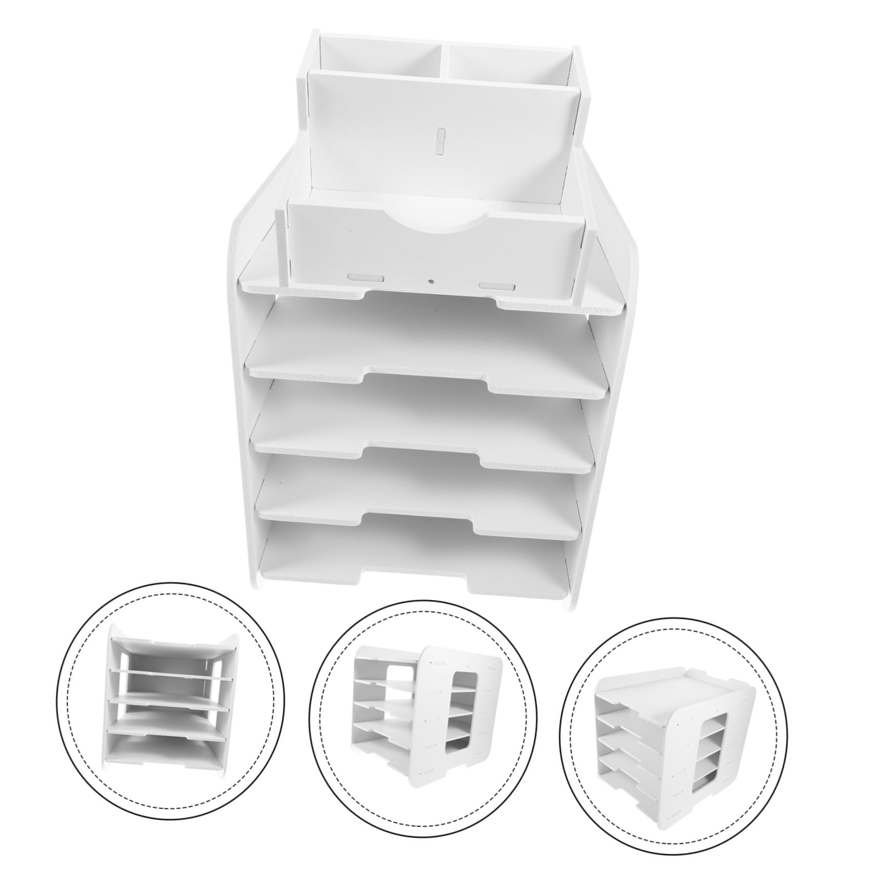 Archivador blanco de 5 niveles, soporte para documentos de escritorio y exhibición de folletos para papeles A4, perfecto para soluciones de almacenamiento en la oficina y el hogar