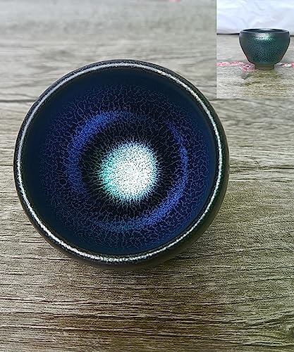 Apingjenz Tenmokus Tea Cups Blue Qilin Glaze,60ml Small Porcelain Cup Kiln Fired Jian Ware Chinese Traditional Jian Zhan