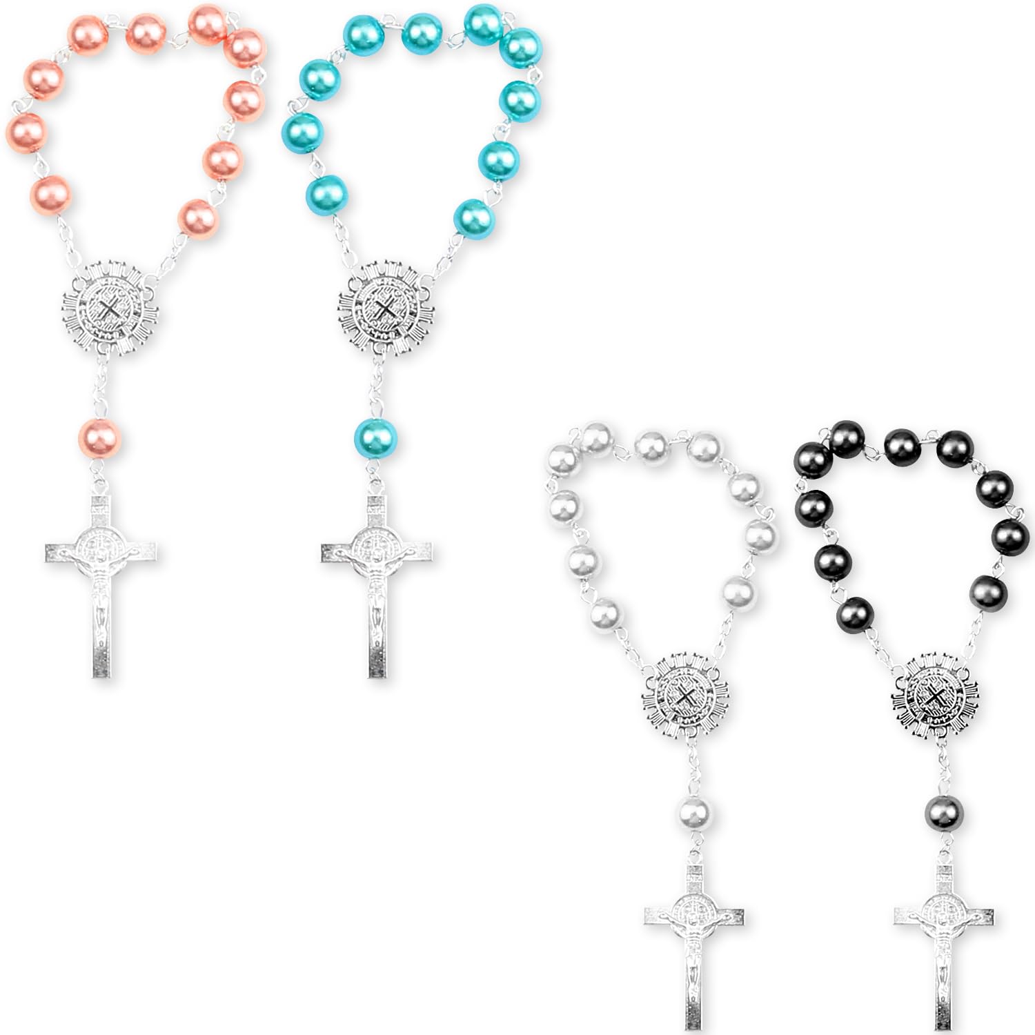 Vanyibro 4PCS Rosary Rearview Mirror Car Hanging Décor Pendants Bling Rosary Cross Beads Car Hanging Accessories