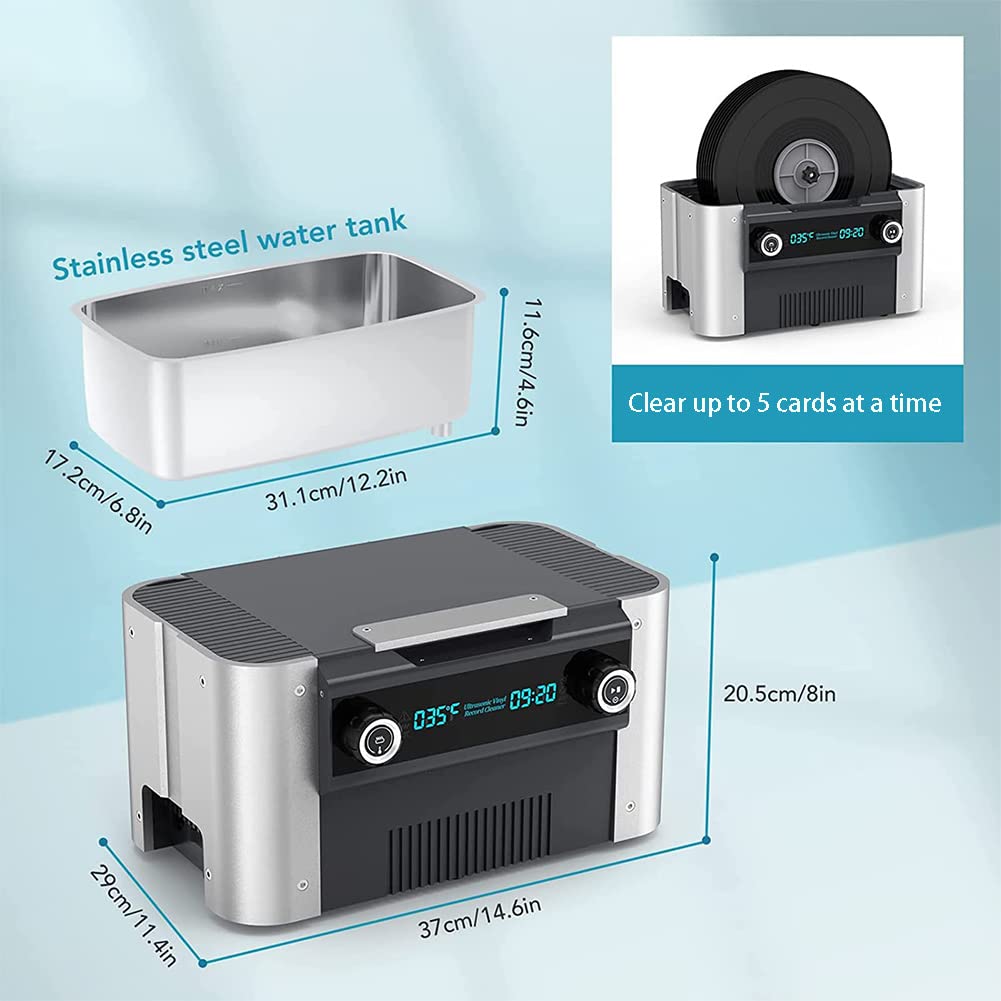 Pulitore portatile per dischi in vinile, macchina per la pulizia di LP con asciugatura automatica, timer e allarme temperatura dell'acqua per una manutenzione efficiente dei dischi