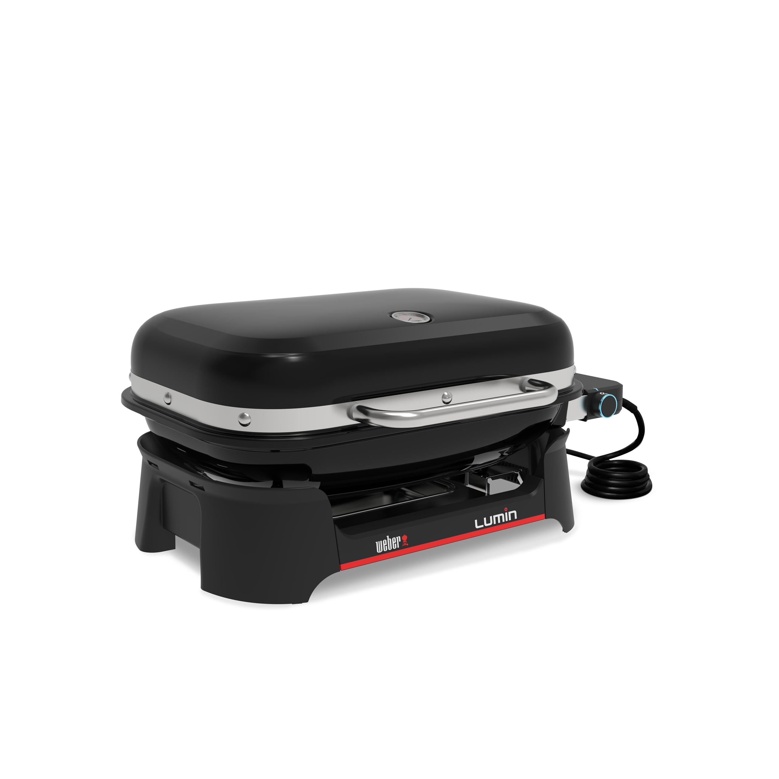 Weber Lumin Barbacoa eléctrica, hasta 315 °C, con termómetro Integrado en la Tapa, Parrillas de Hierro esmaltado, Superficie de cocción de 33 x 49 cm, Negro (1502045)