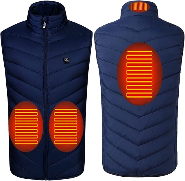 Men's Heated Jacket Fleece Sleeveless Quilted Heated Jacket Work with Battery Outdoor Heated Vest Winter USB Electric Down Jacket Sleeveless Waterproof Trekking