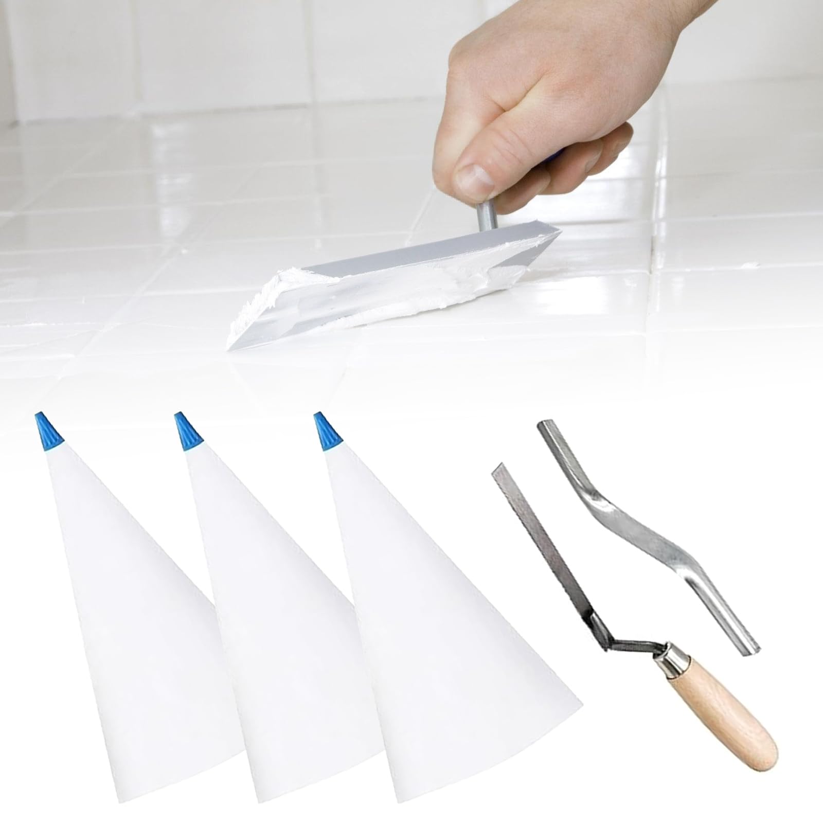 Juego de juntas de azulejos portátiles, bolsas de mortero de PVC resistentes con juntas de ladrillo y herramienta puntiaguda para proyectos de renovación del hogar