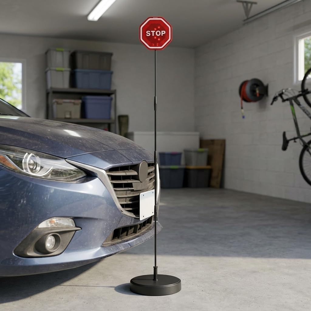 Garage Parking Assist Stop Sign with Flashing Light Adjustable