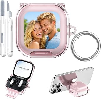 Custom Picture Case for Samsung Galaxy Buds 4 Pro / Buds4 2026, Customized Personalized Photo Logo Text Cover with Secure Lock & Stand & Keychain & Cleaning Kit, Soft TPU Skin, Gift for Her, Pink