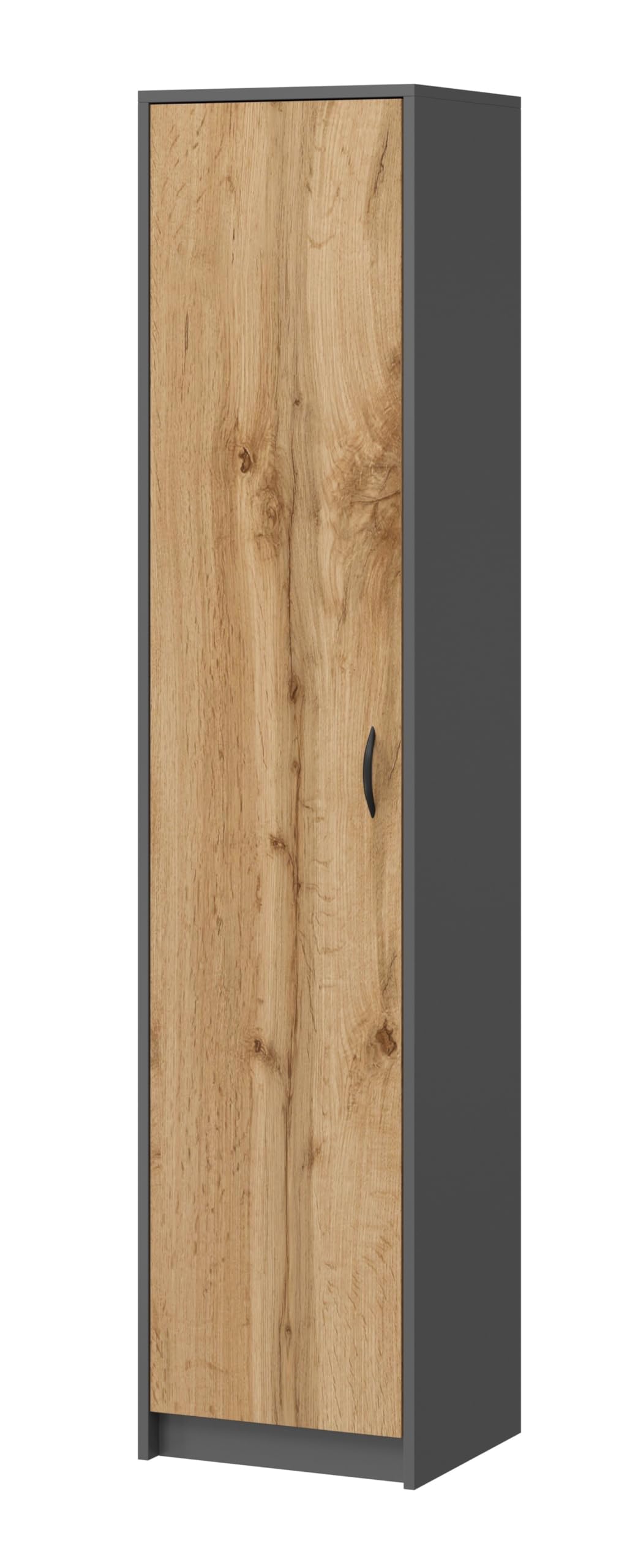 Büroschrank Aktenschrank Kleiderschrank Mehrzweckschrank Büroregal mit 1 Tür und 5 Fächern Universeller Schrank für Büro und Zuhause 180x40x35 cm (Grafit/Eiche Wotan)