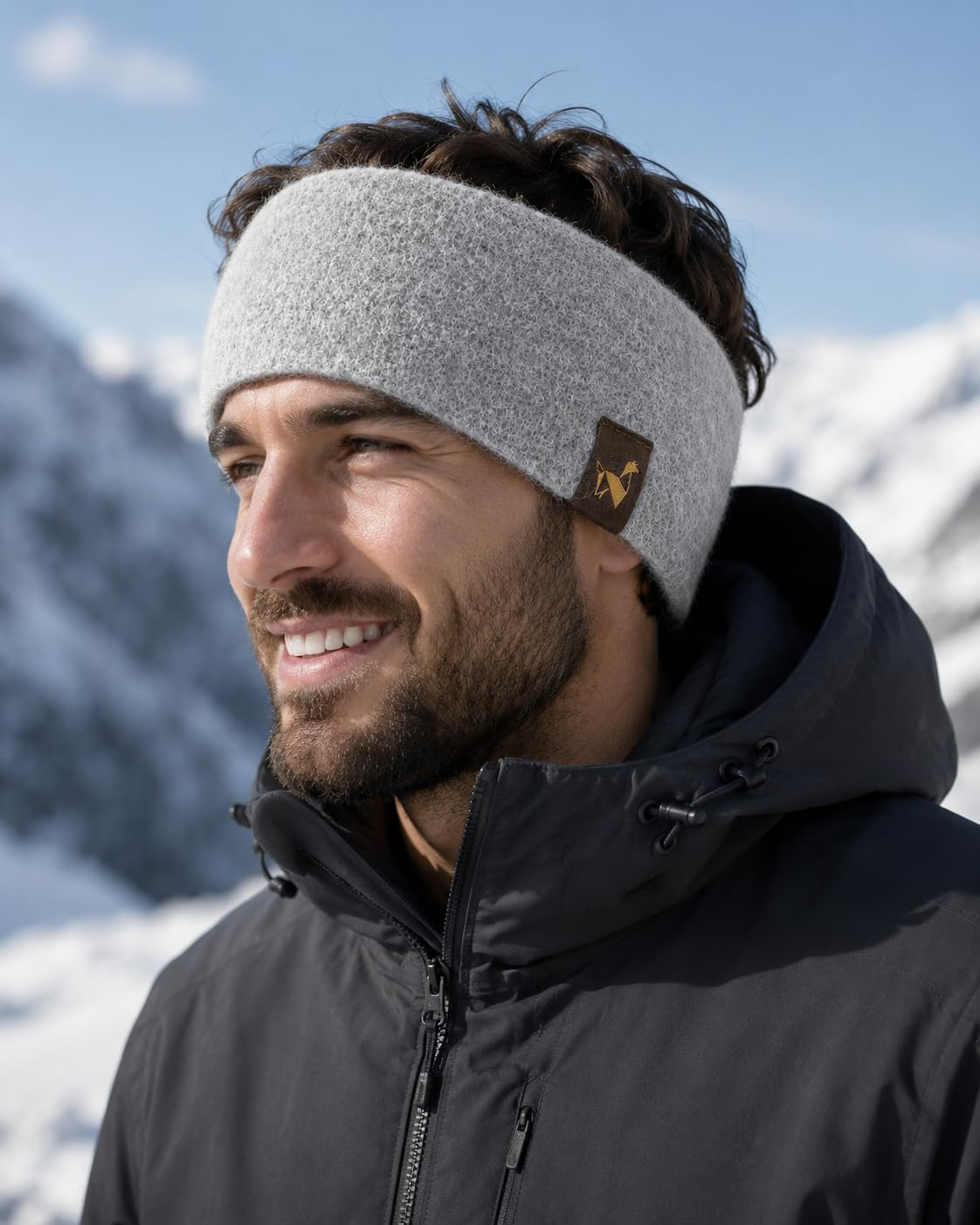 Stirnband aus 97% Alpaka – gewalkt, warm & windfest – elastisch – temperaturregulierend & atmungsaktiv – Winter-Stirnband für Damen & Herren, ideal für Outdoor Aktivitäten & Sport (hellgrau)