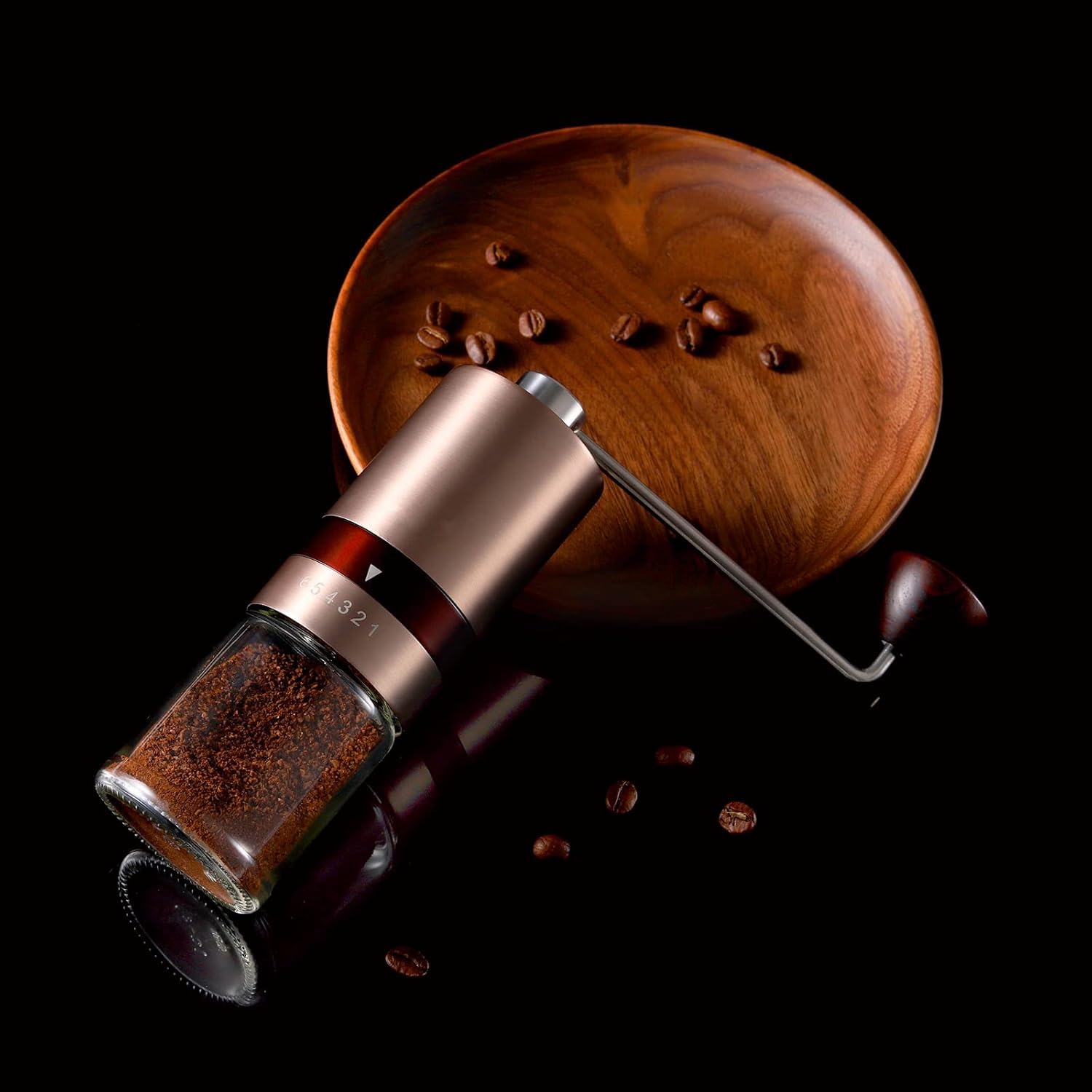 Vevok Chef Molinillo de Café Manual con 6 Ajustes Externos de Grosor para Espresso a French Press, Muela Cónica de Acero Inoxidable, Ideal para Casa, Oficina o Viajes, Oro Rosa