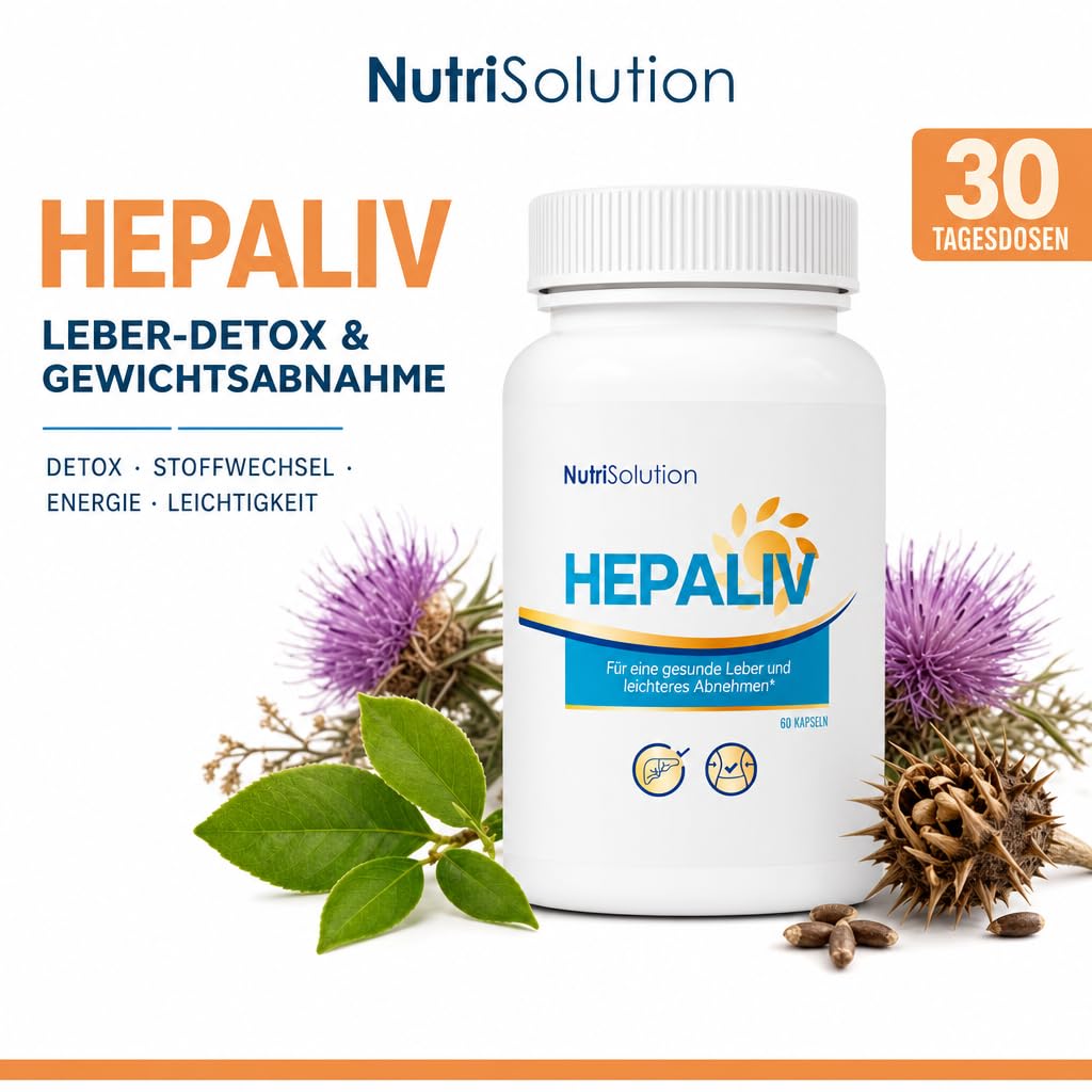 NutriSolution Hépaliv -Kapseln - Detox-Formel mit Mariendistel, Desmodium & Grüntee für gesundheit, Gewichtsmanagement & Fettverbrennung - 60 Kapseln (1)