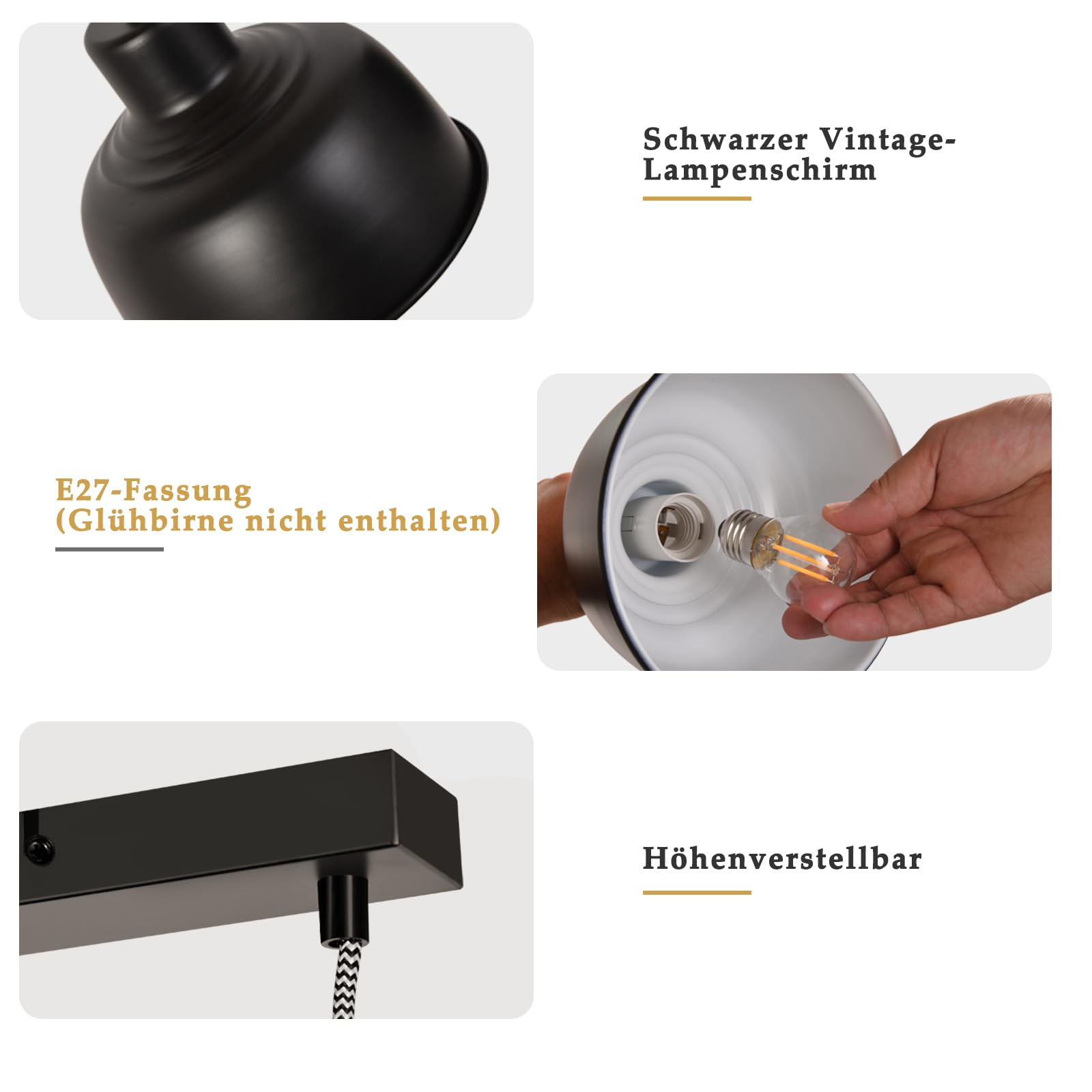 Pendelleuchte Vintage Hängelampe Esstisch - Esszimmerlampe 3 | Flammig Esszimmer Pendellampe Retro Industrial Schwarz Esstischlampe E27 Hängeleuchte für Wohnzimmer Küche Ohne Leuchtmittel