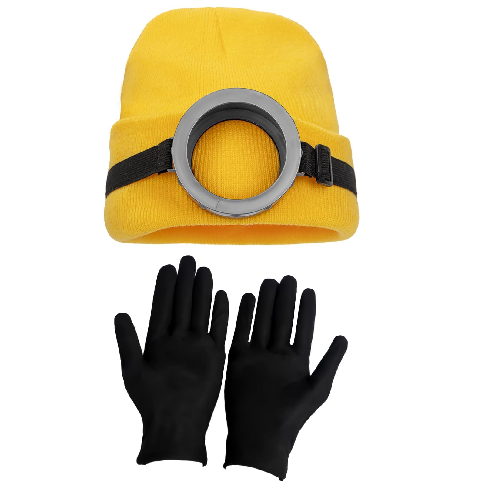 FVCENT 3PCS of Halloween Clothing Accessories for Men Including Vintage Steampunk Goggles Monocular Glasses Yellow Beanie Knitted Hat Black Gloves (yellow 4)