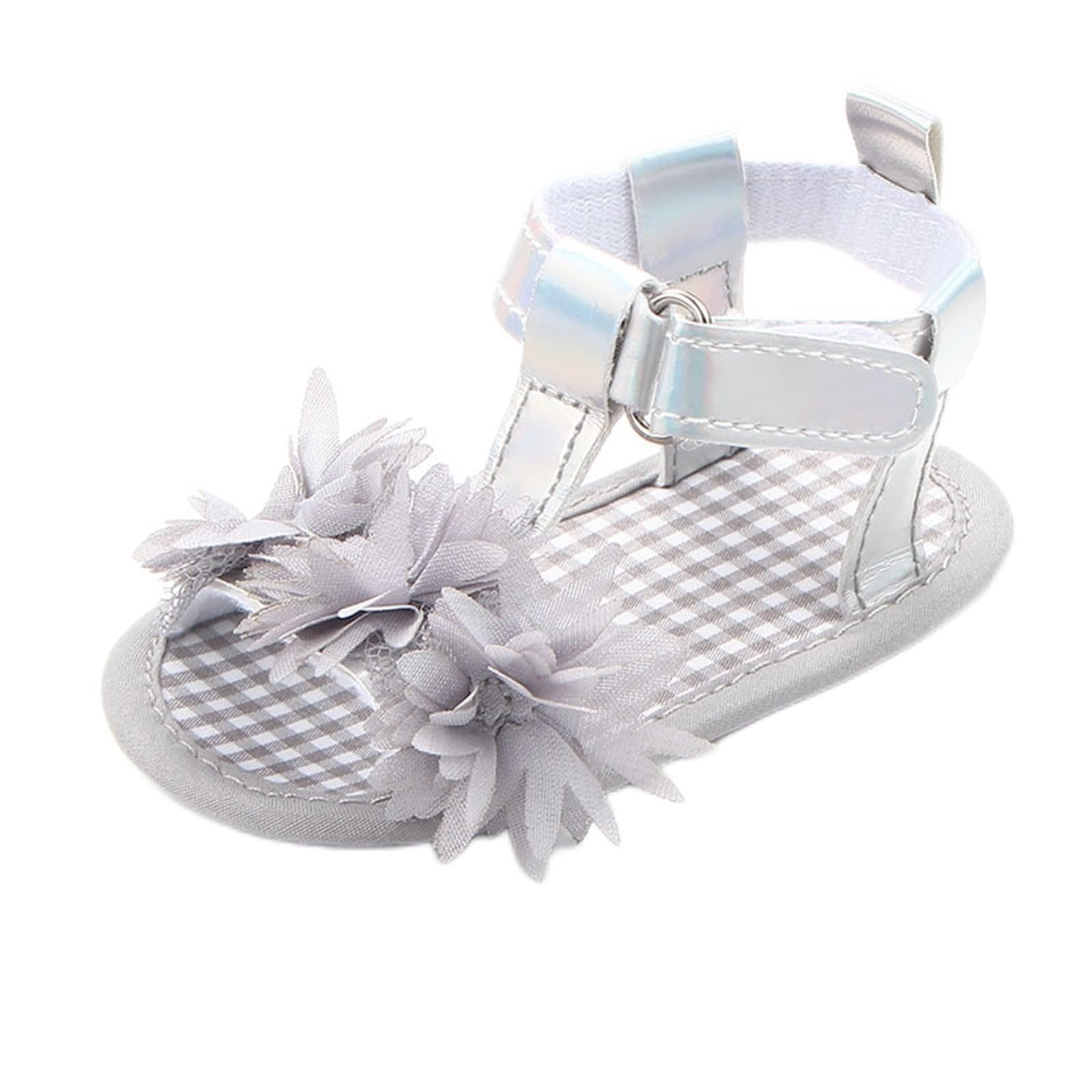 Infant Summer Girls Sandals Baby Newborn Cute Lace Flower Walking Shoes Flat Shoes Sandals for Girls Size 5 (Grey, 4.5 Infant)