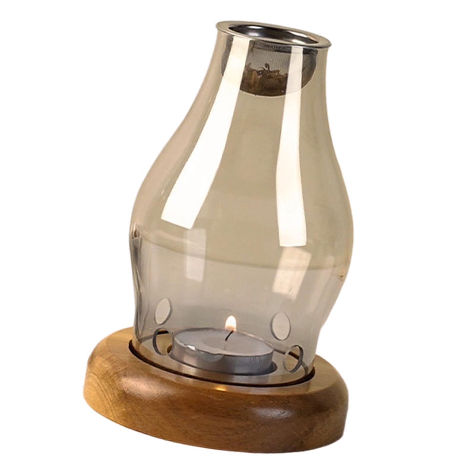 Tsophreniq Temperatures Resistant Glass Incenses Stove Lamp with Wood Base for Safe Use in Various Indoor Environment Incenses Lamp