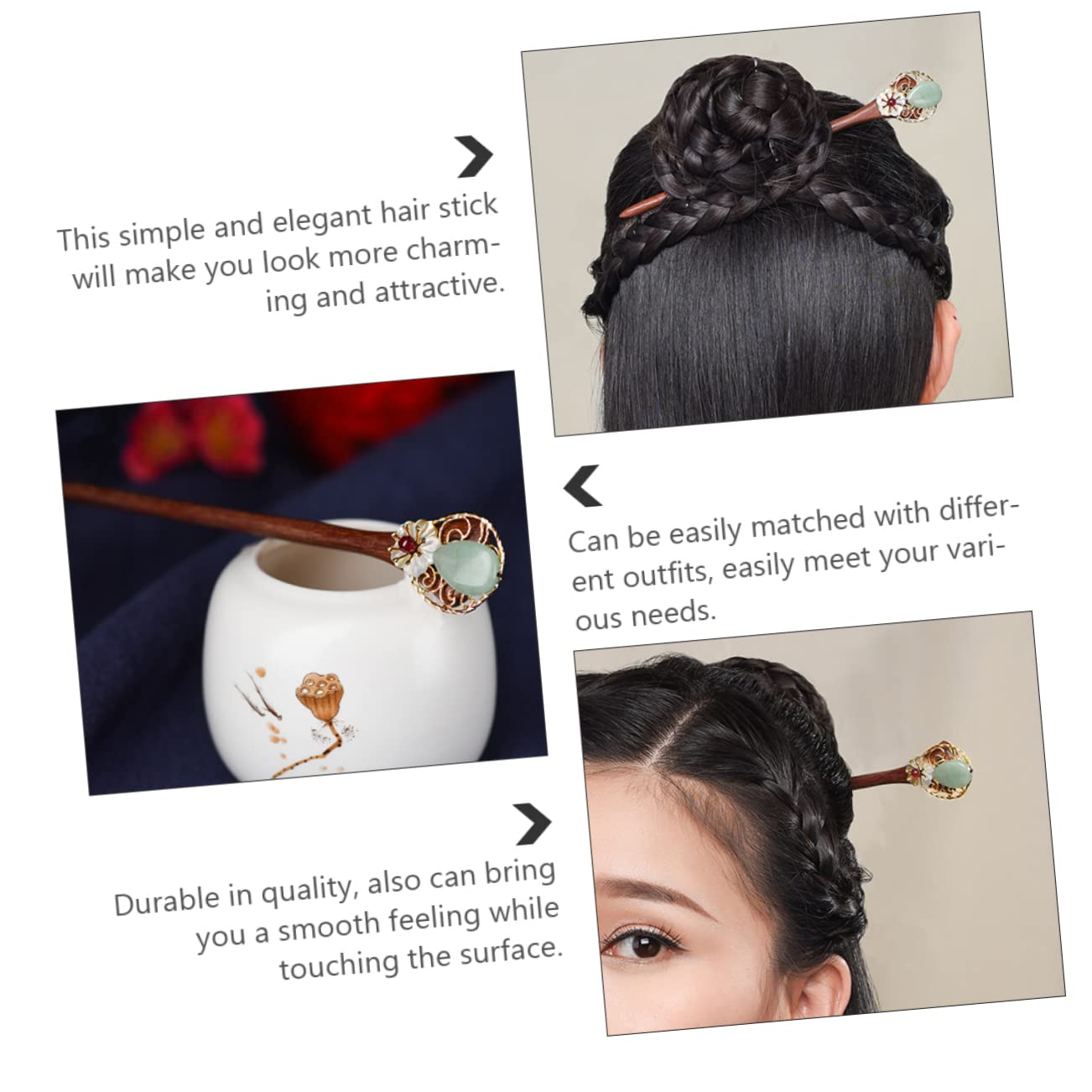 FRCOLOR 5pcs Hanfu Horquilla Hairstick Palillos de Pelo Retro Pelo Chino Hanfu Japonés Pelo Para Mujeres Horquilla Japonesa Sándalo Rojo Palillo Flor de Concha Mujer