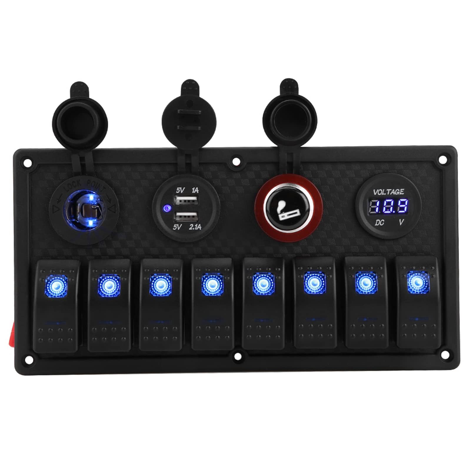 Interruptor De Palanca De 8 Bandas, Panel De Interruptor Basculante De 12V Y 24V Con Luz LED Y Cubierta Abatible, Placa De Interruptor De Encendido/apagado, Voltímetro USB, Encendedor De Cigarrillos