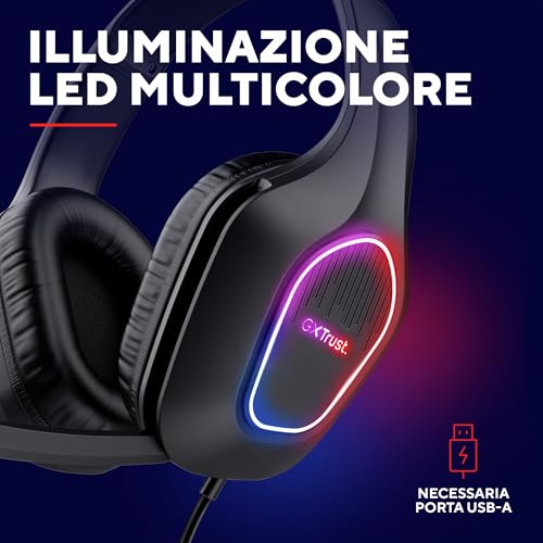 GXTrust 419 Rayne Cuffie Gaming Leggere per PC/Console, Illuminazione LED Alimentata via USB, Driver da 50 mm, Jack Audio 3.5 mm, Cuffie con Microfono Over-Ear Computer Portatile, Nero - Cuffia gaming - Immagine 2