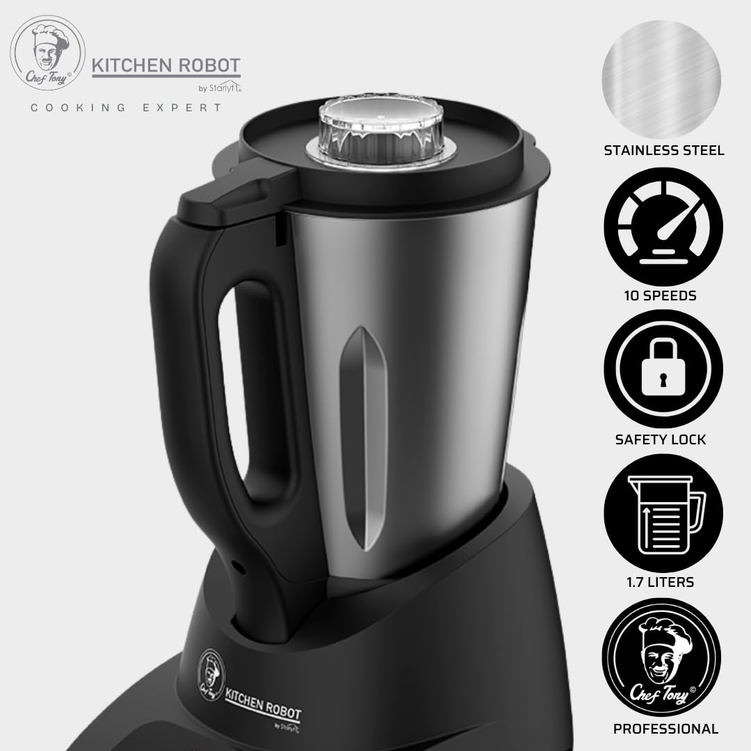 Robot Kuchenny 1,7 L - Wielofunkcyjny Robot Kuchenny 500 W z Funkcją Turbo 10 Prędkości - Kompaktowy Robot do Gotowania, Miksowania, Siekania