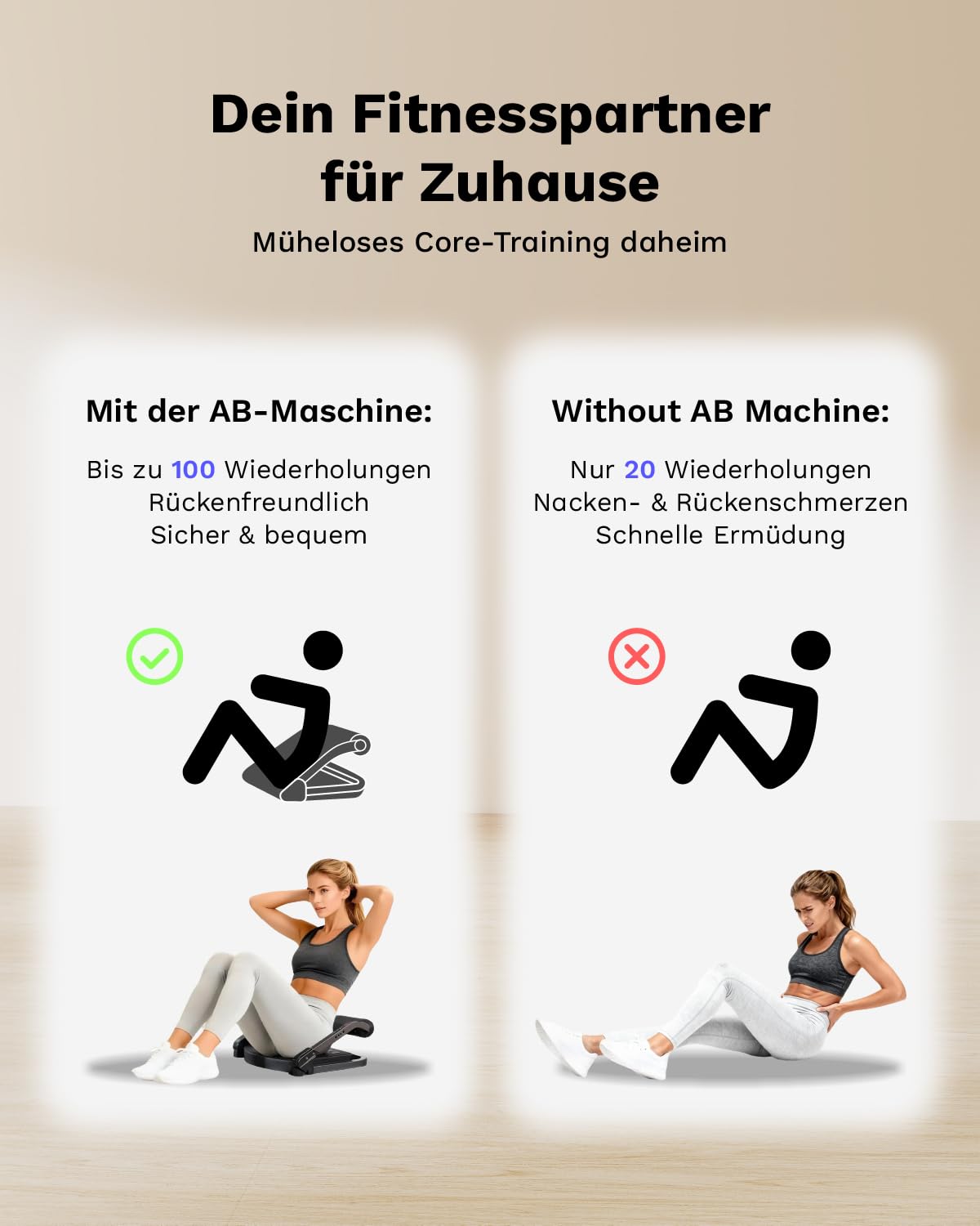 AIRHOP 8-in-1 Smart Core Ab Machine, klappbarer Bauchtrainer & Bauchmuskeltrainer bis 100 kg, Bauchtrainer für Zuhause & Büro, Ganzkörper-Workout Bauch Beine Po Trainingsgerät